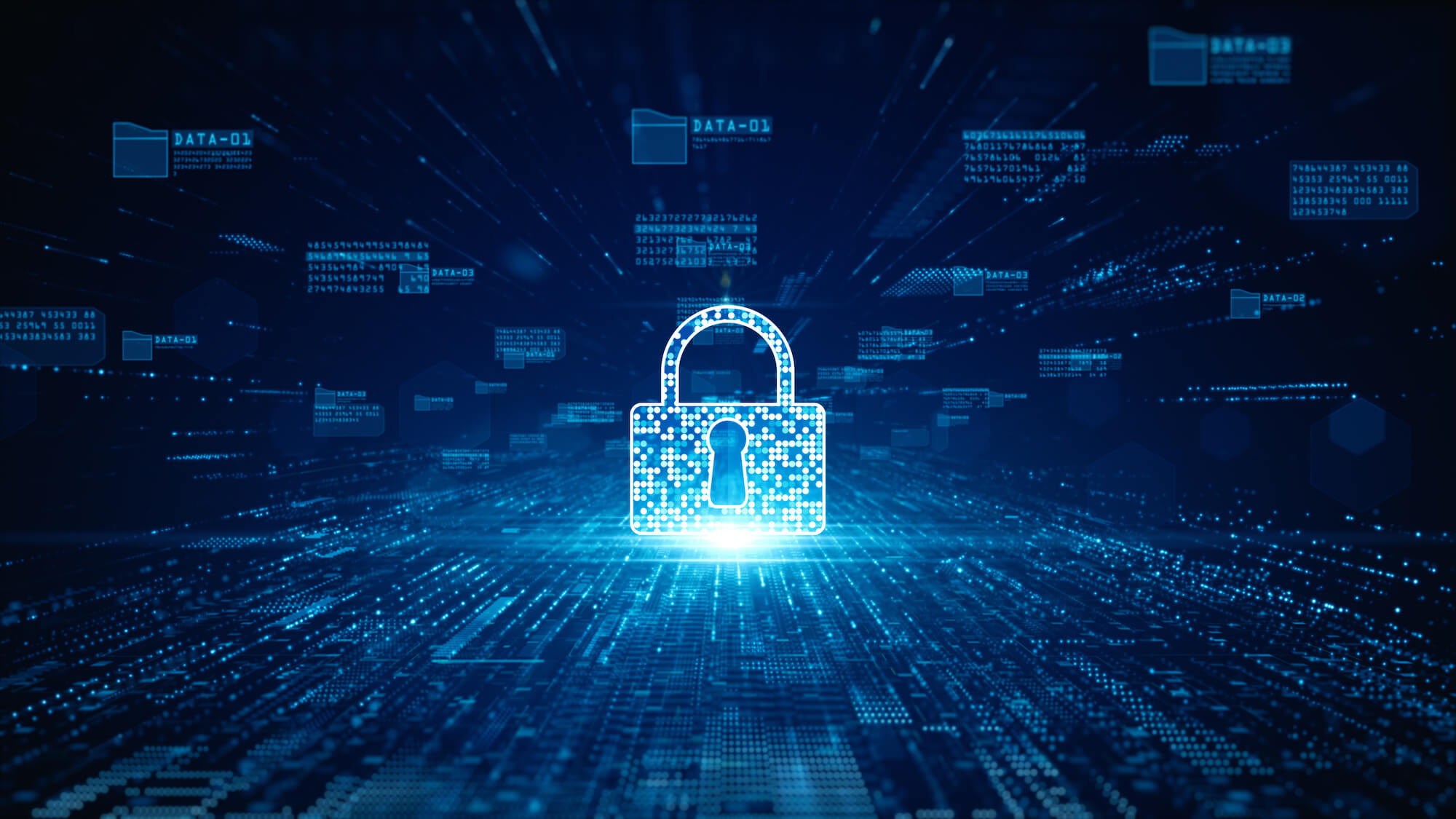 Illustration of a lock, representing digital network security.