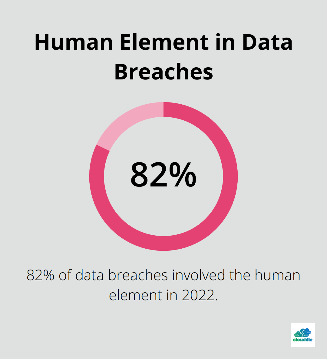 Pie chart showing 82% of data breaches involve the human element - applications of network security