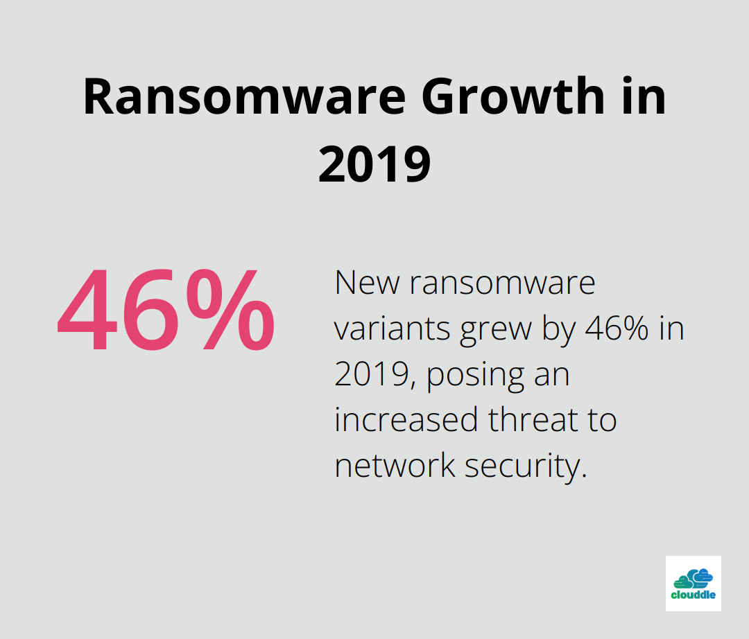 Chart showing 46% growth in new ransomware variants in 2019 - attack types in network security