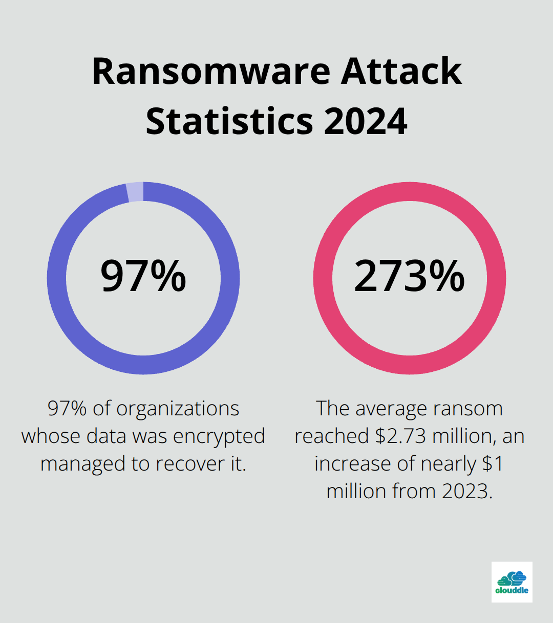 Chart showing ransomware attack costs and data recovery rate in 2024 - data and network security