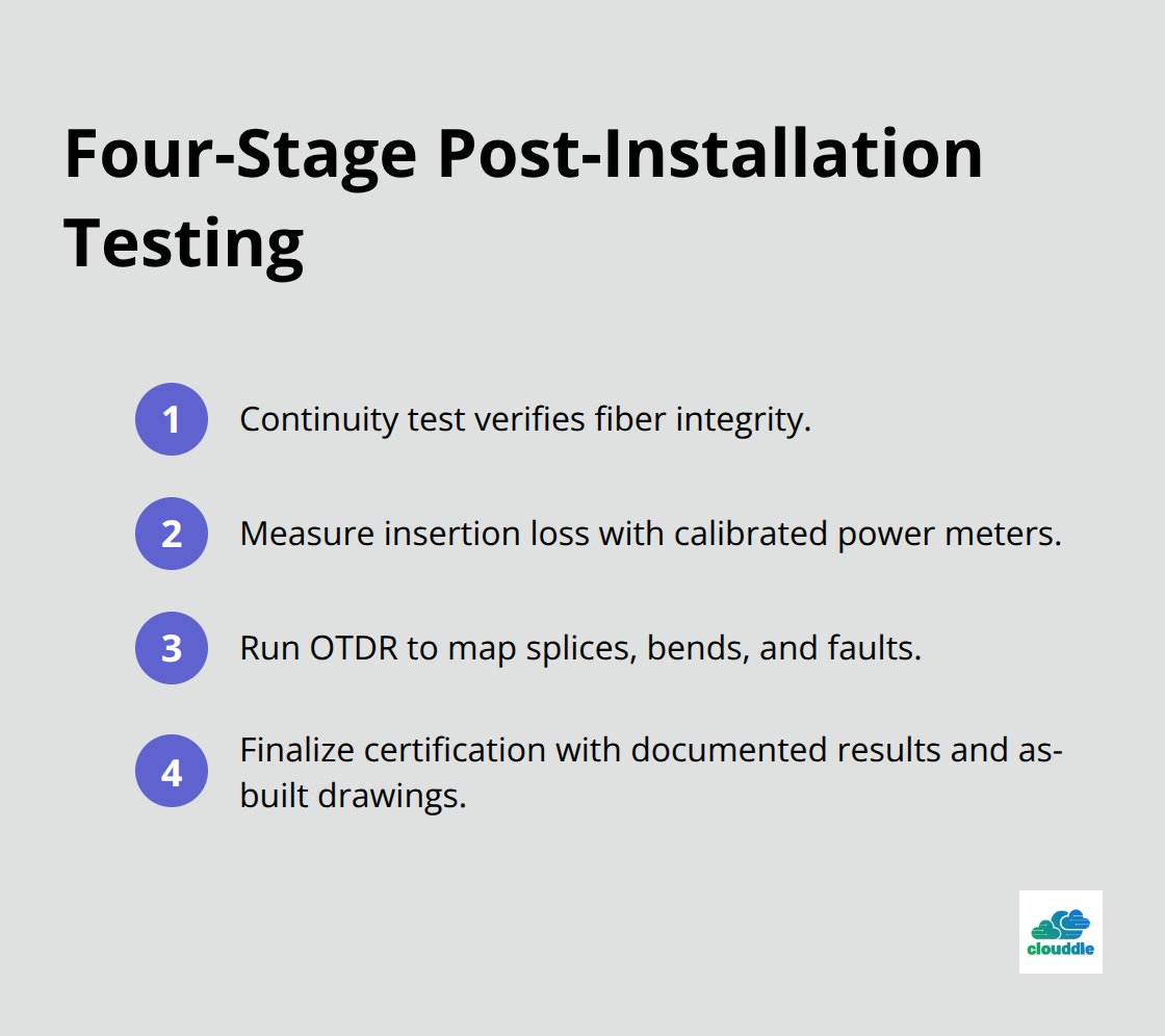 Compact checklist of the four stages used to certify fiber installs - fiber optic cable installation tools