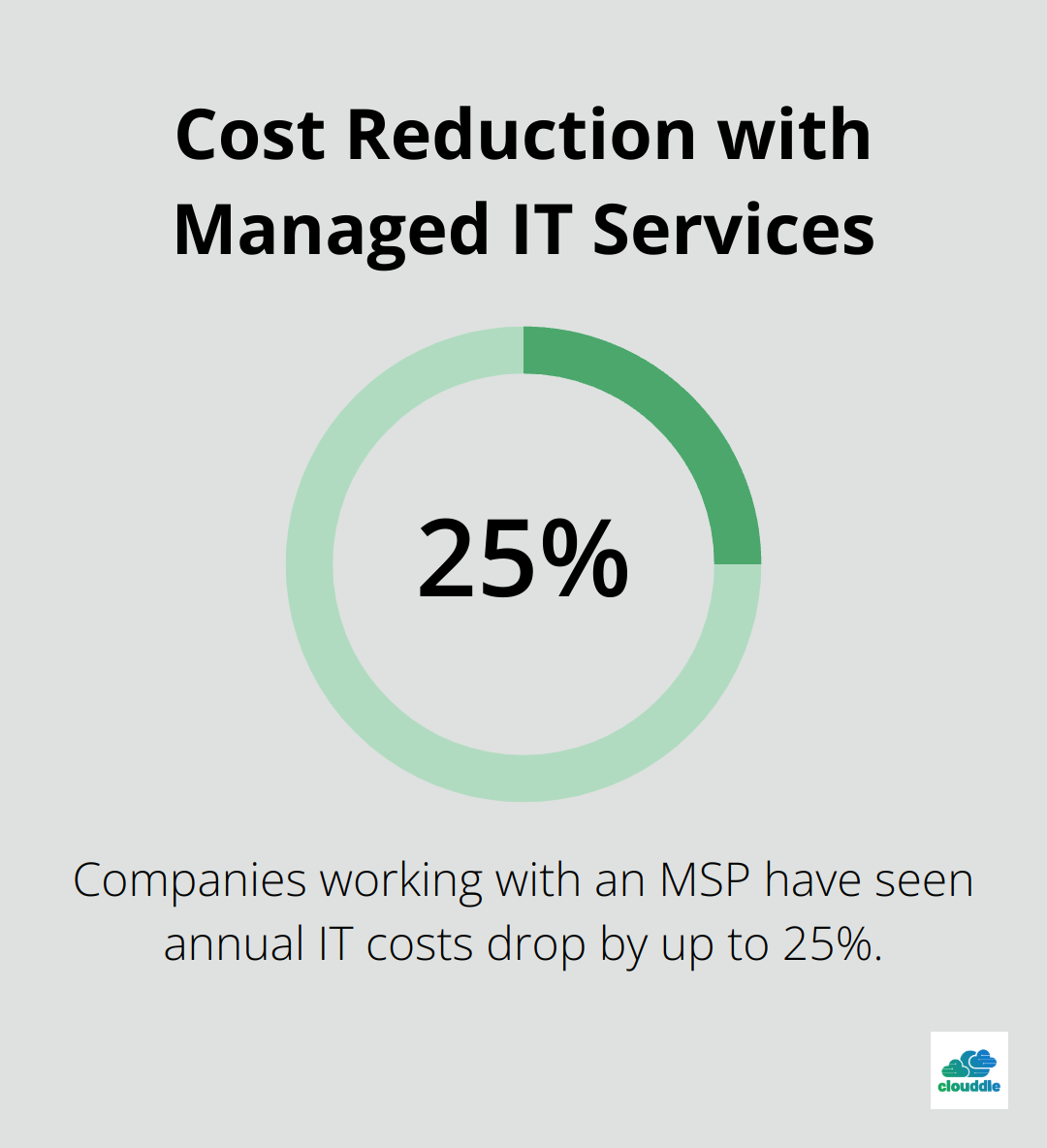 Pie chart showing 25% cost reduction for companies using managed IT services - fully managed it service