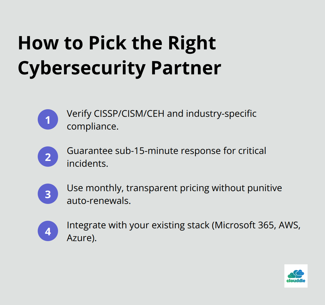 Compact checklist of key partner selection criteria: certifications, response times, transparent contracts, and integration