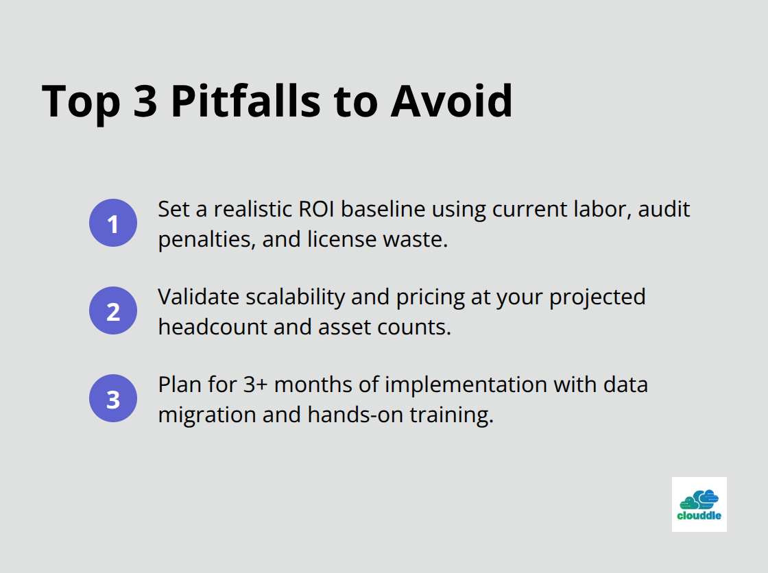 Compact list of the three most common pitfalls when choosing IT inventory management software in the U.S.