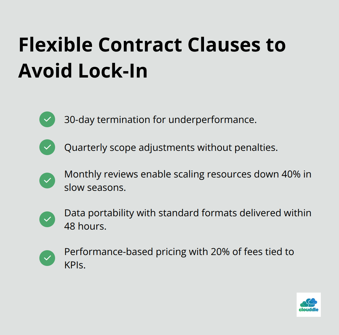 Checklist of flexible outsourcing contract terms that prevent vendor lock-in. - it outsourcing maximize flexibility and control