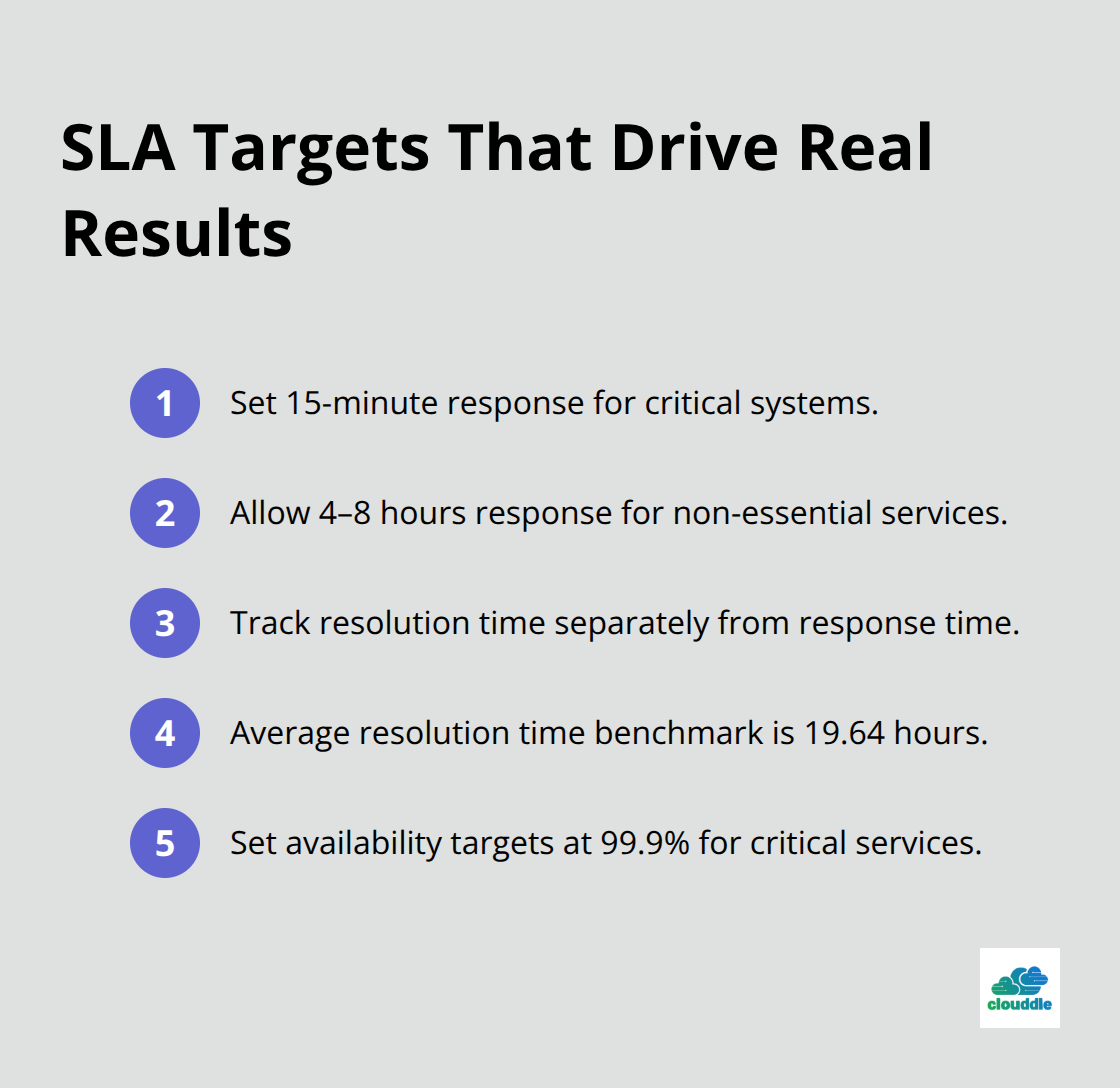 Compact list of key SLA targets and benchmarks for effective service delivery.