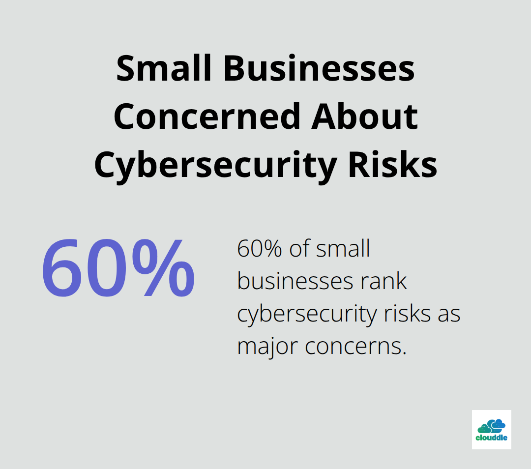 Pie chart showing 60% of small businesses rank cybersecurity risks as major concerns
