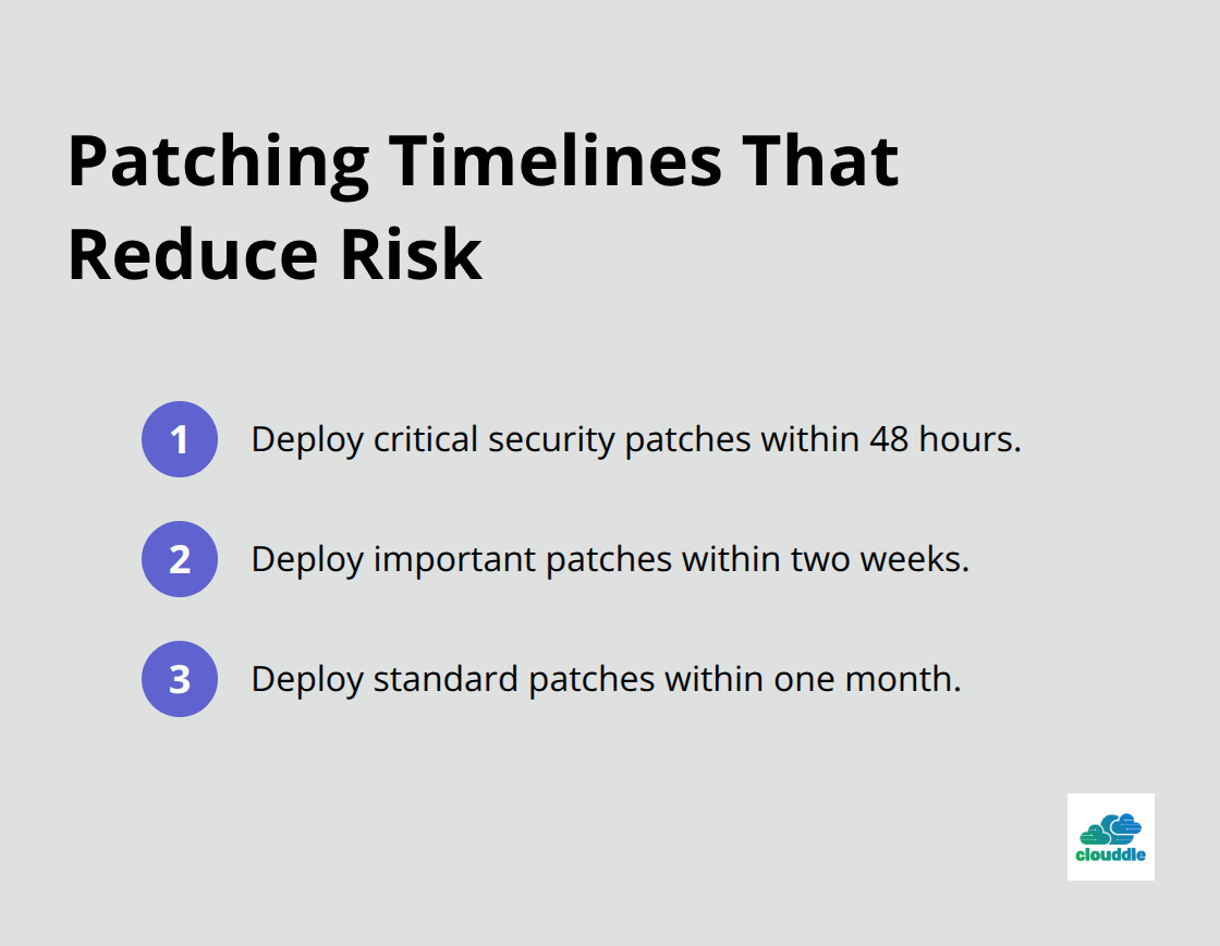 Ordered list showing recommended patching timelines for cloud workloads. - network security in cloud computing