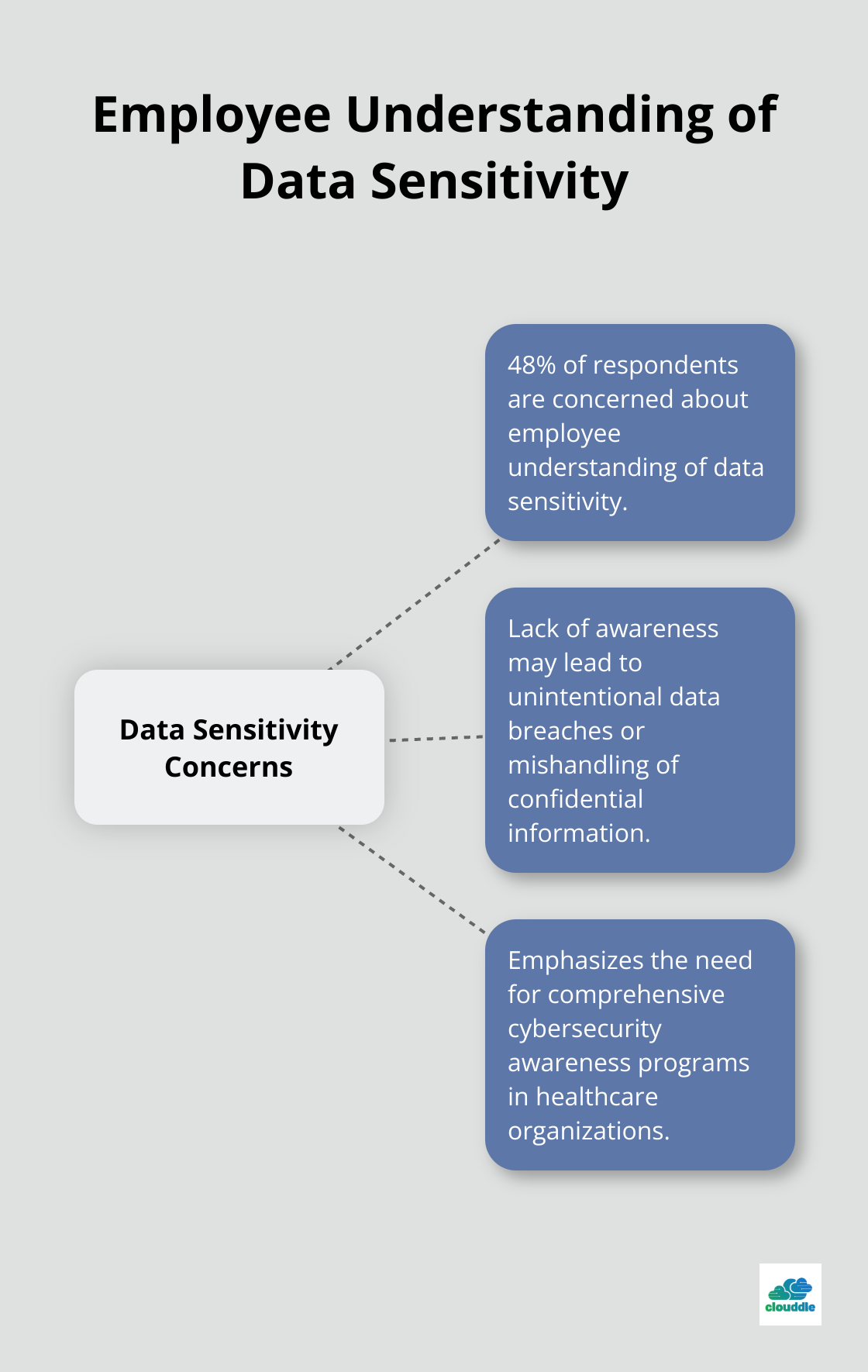Hub and spoke chart illustrating concerns about employee understanding of data sensitivity and confidentiality - network security in healthcare