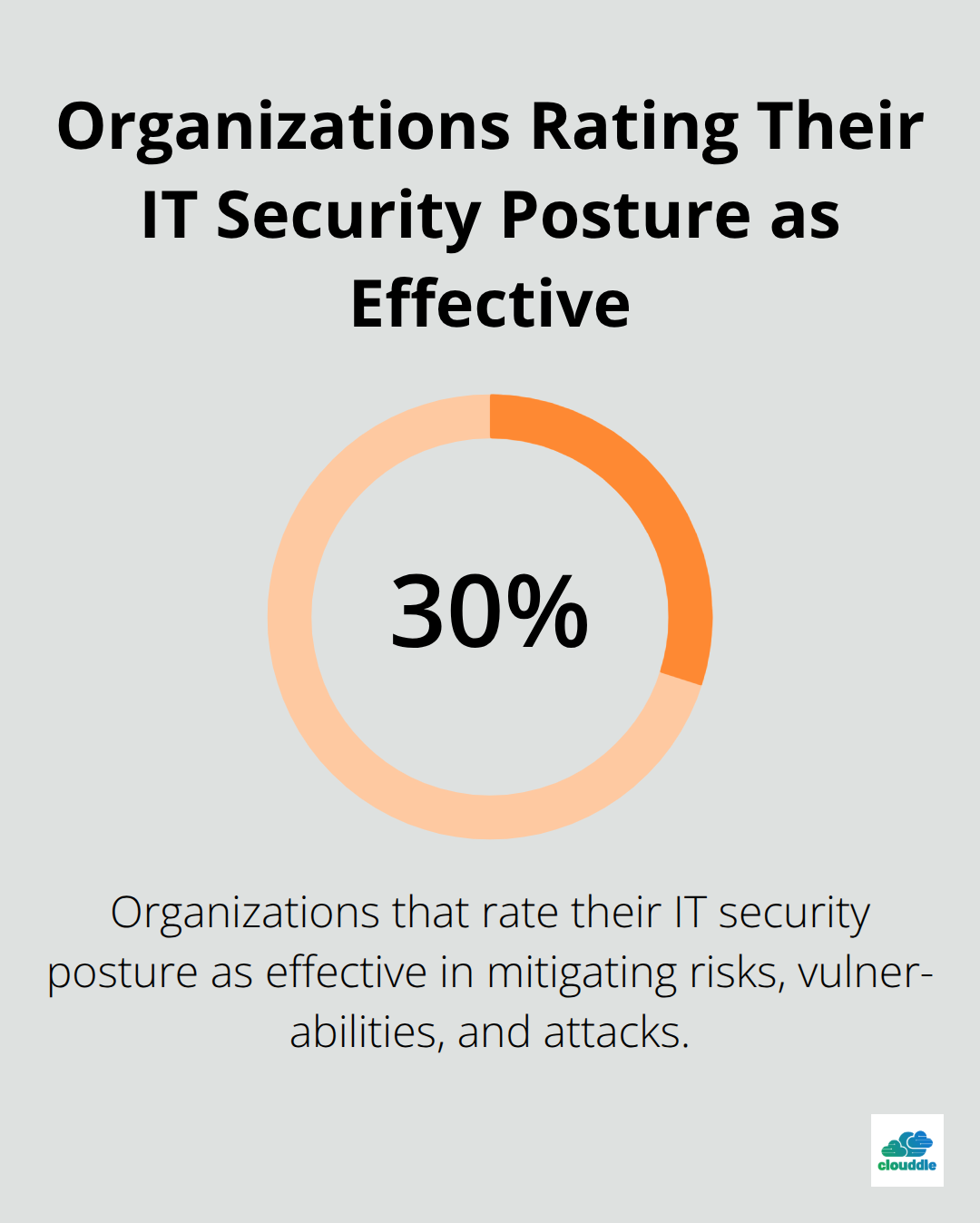 Pie chart showing only 30% of organizations rate their IT security posture as effective in mitigating risks, vulnerabilities, and attacks - network security standard