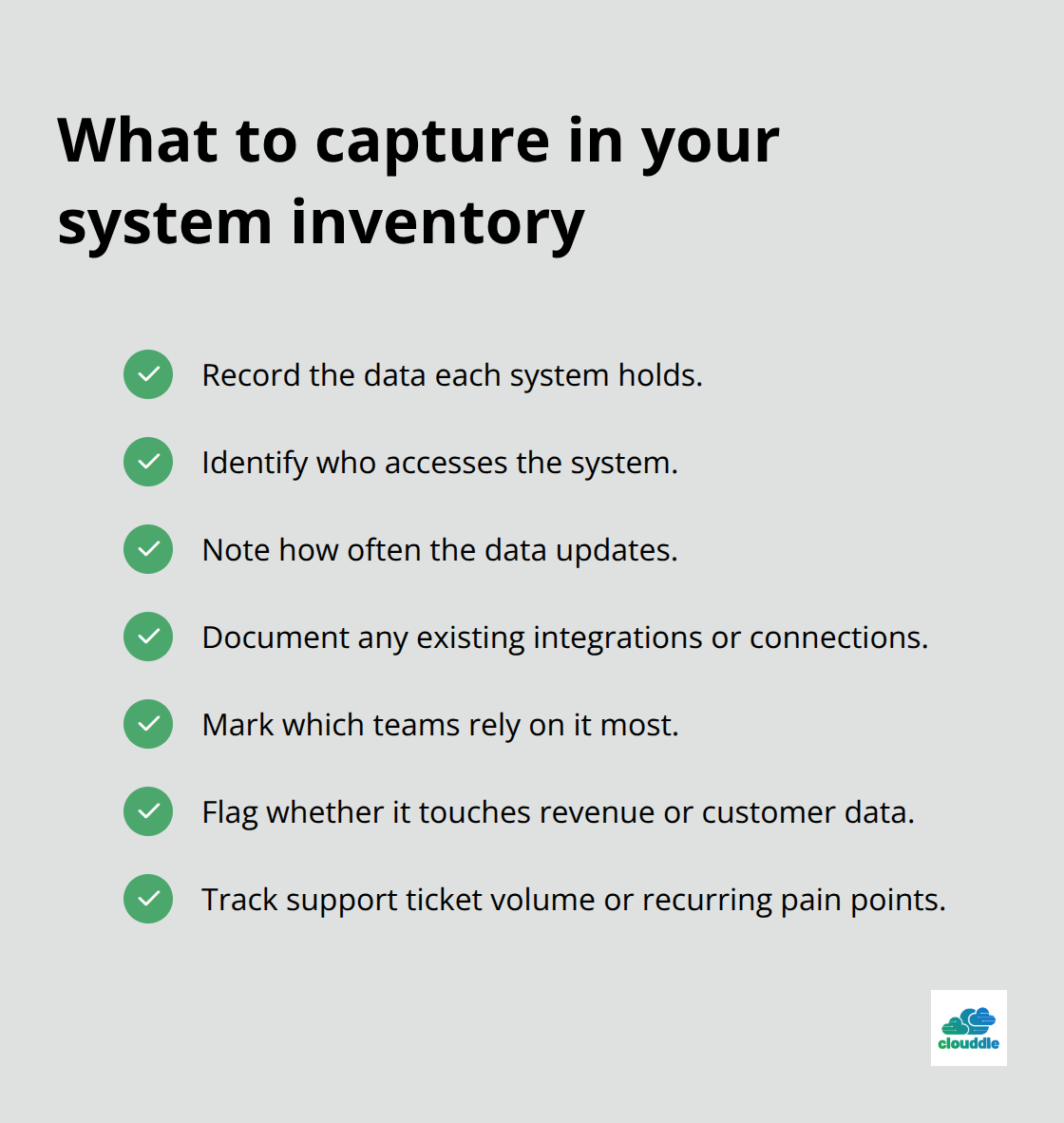 Checklist of key system-inventory data points to document