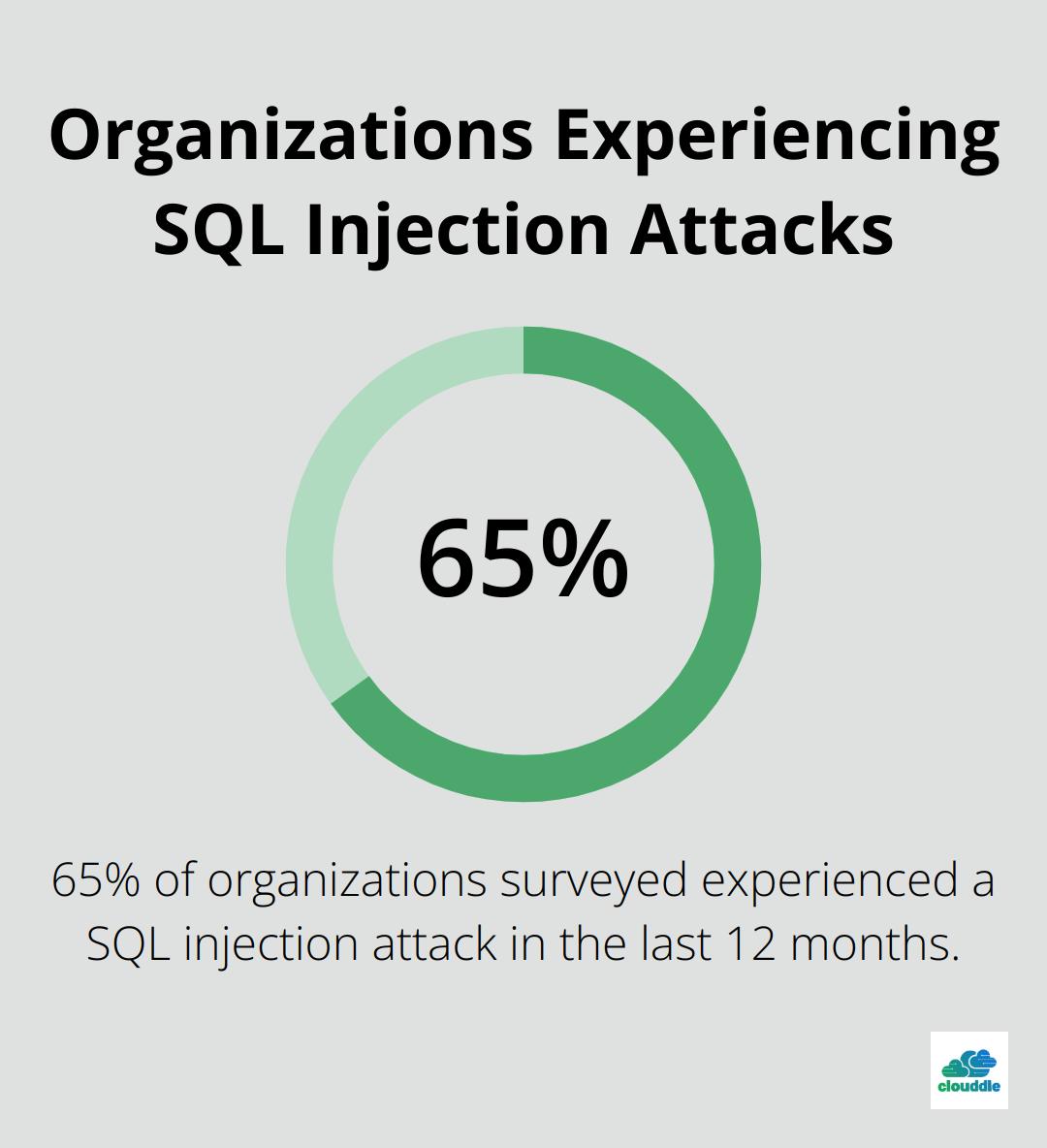 Pie chart showing 65% of organizations experienced a SQL injection attack in the last 12 months - why managed it services
